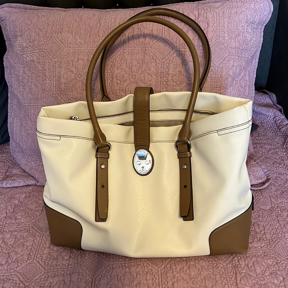 Tumi computer bag cream and brown